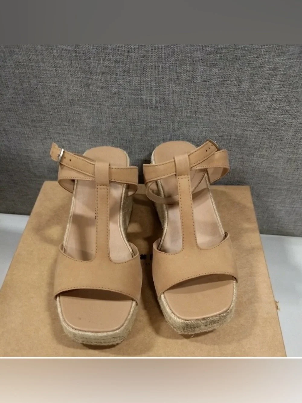NWB Leather espadrille wedge sandals, Lucky Brand LK-Valki, Size 6 Tan